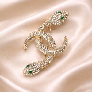 Serpenti Snake Gold Crystal Green Eyes Brooch